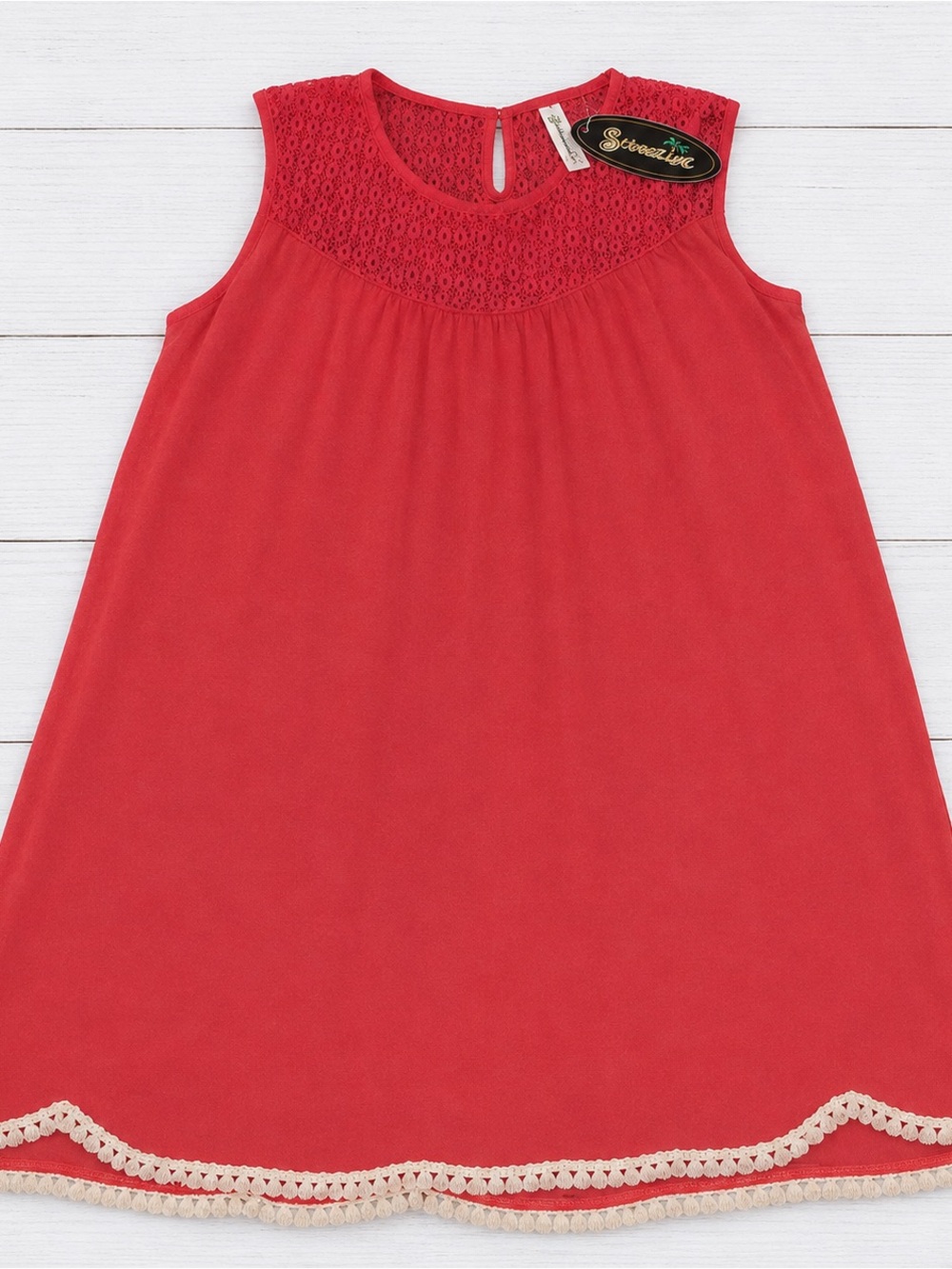 Shoreline Coral Lace Yoke Sleeveless Dress